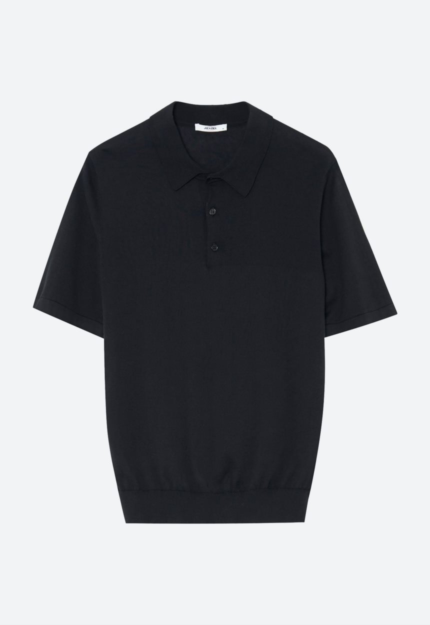 Jac + Jack Pointier Knitted Cotton Polo - Black